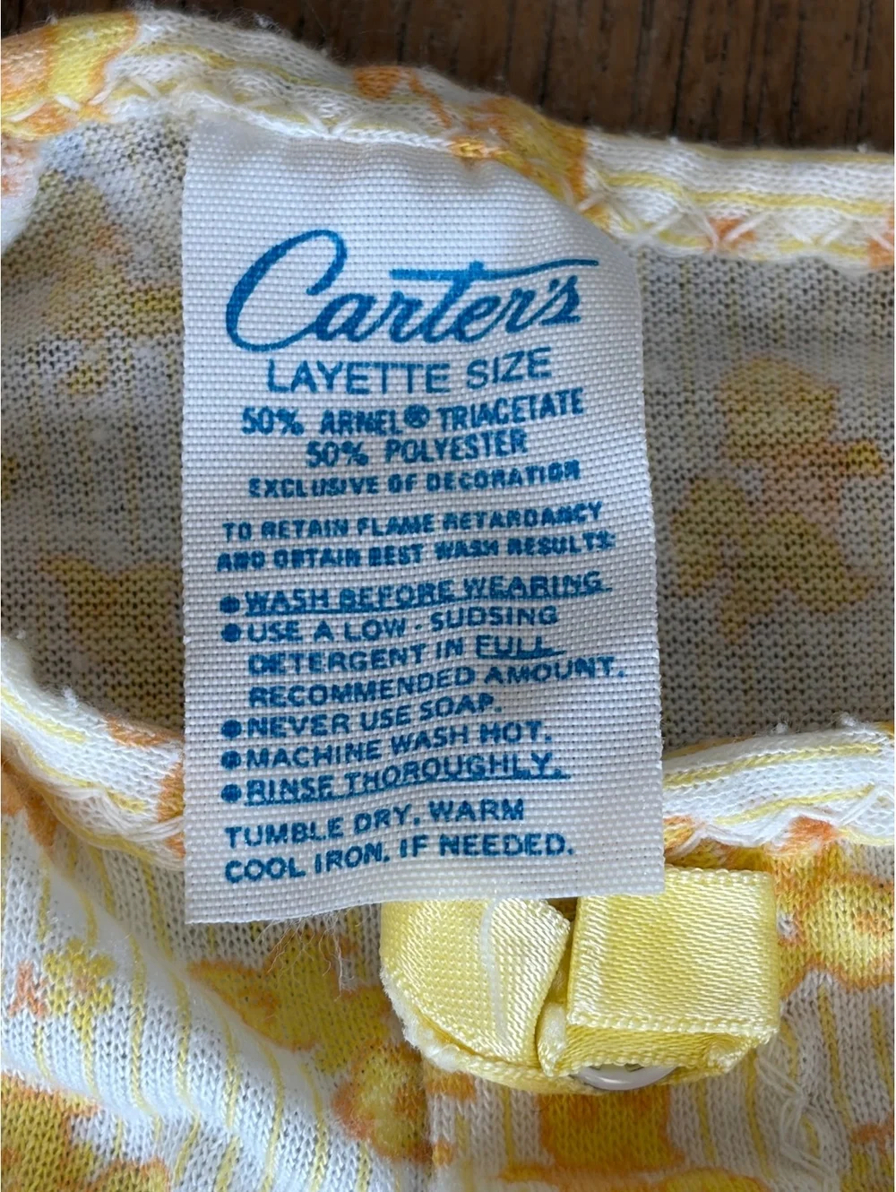 Vintage 70s baby Carters layette nightgown yellow bunny animals sleep clothes